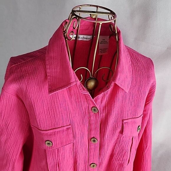 Textured Pink Barbie Core Button-down Shirt - Picture 1 of 11